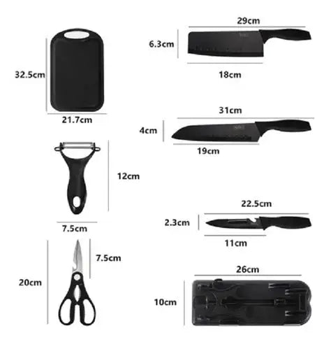 🔪🖤 BLACK KNIFE SET — 7 PIEZAS