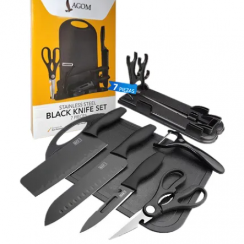 🔪🖤 BLACK KNIFE SET — 7 PIEZAS